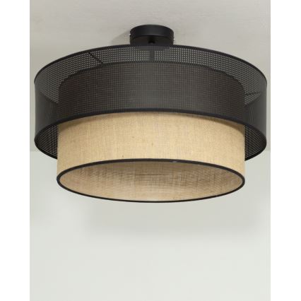Piestiprināma griestu lampa BORHO 1xE27/60W/230V Ø 40 cm melna/džuta