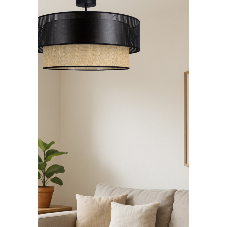 Piestiprināma griestu lampa BORHO 1xE27/60W/230V Ø 50 cm melna/džuta