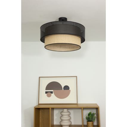 Piestiprināma griestu lampa BORHO 1xE27/60W/230V Ø 50 cm melna/džuta