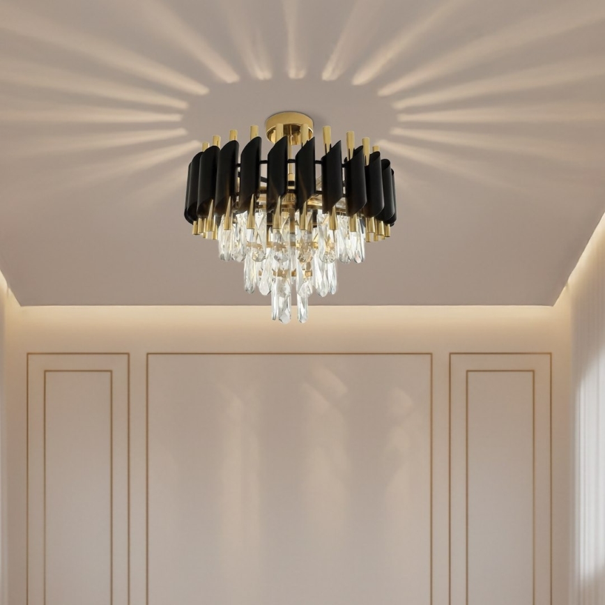 Piestiprināma griestu lampa CRISTAL 5xE14/10W/230V melna/zelta