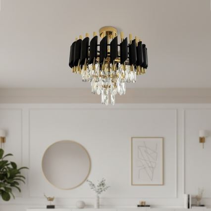Piestiprināma griestu lampa CRISTAL 5xE14/10W/230V melna/zelta