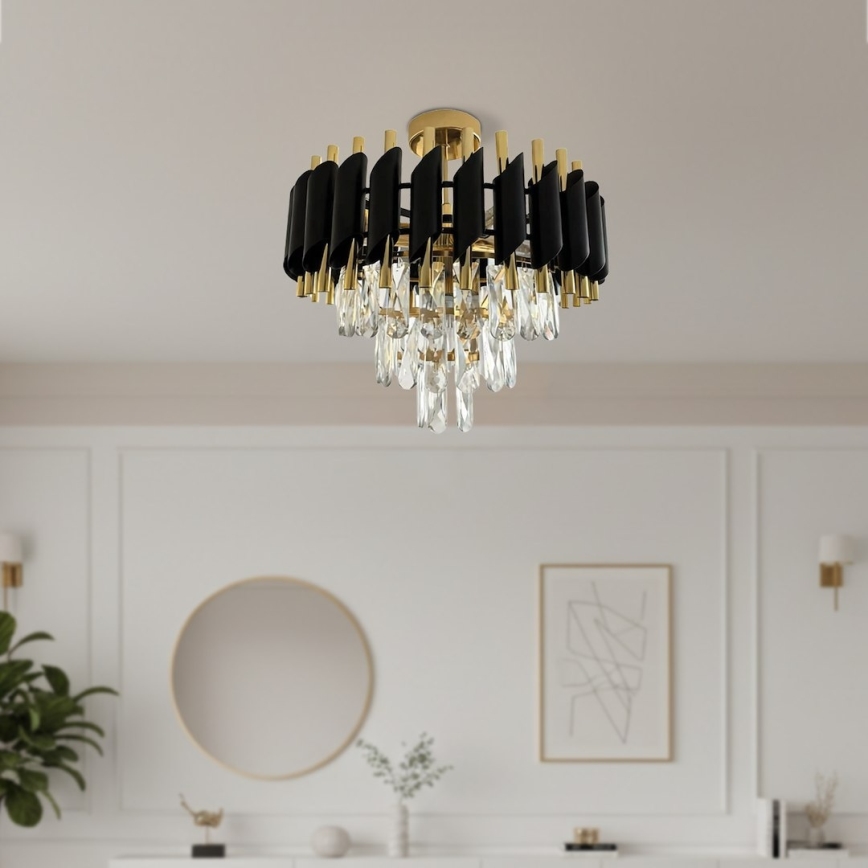 Piestiprināma griestu lampa CRISTAL 5xE14/10W/230V melna/zelta