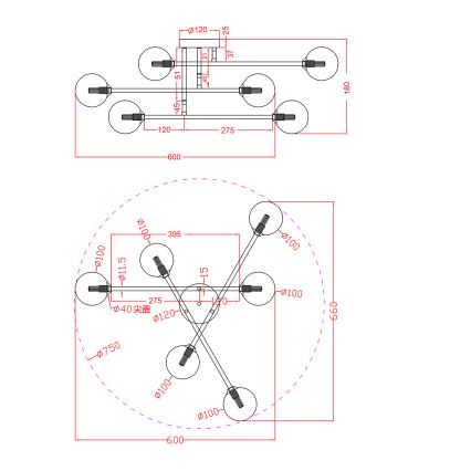 Piestiprināma griestu lampa DORADO 6xG9/28W/230V melna
