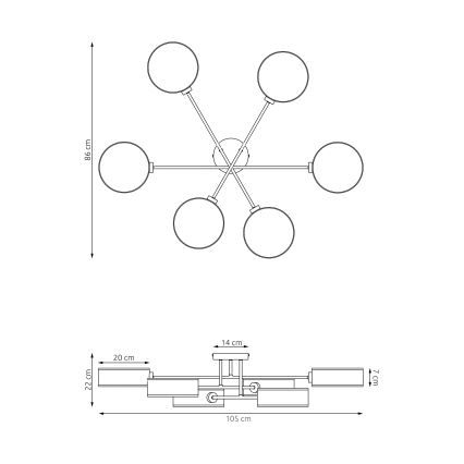 Piestiprināma griestu lampa MAGA, 6xE14/10W/230V, melna