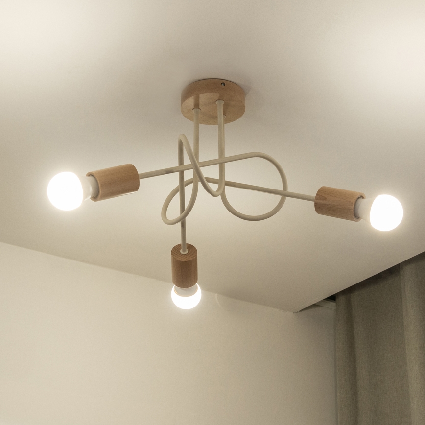 Piestiprināma griestu lampa OXFORD 3xE27/15W/230V priede/krēmkrāsa