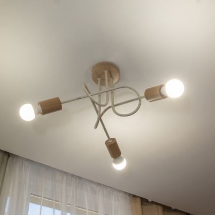 Piestiprināma griestu lampa OXFORD 3xE27/15W/230V priede/krēmkrāsa