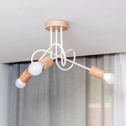 Piestiprināma griestu lampa OXFORD 3xE27/15W/230V priede/krēmkrāsa