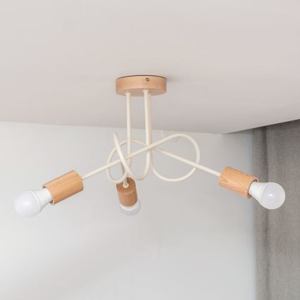 Piestiprināma griestu lampa OXFORD 3xE27/15W/230V priede/krēmkrāsa