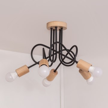Piestiprināma griestu lampa OXFORD 5xE27/15W/230V priede/melna