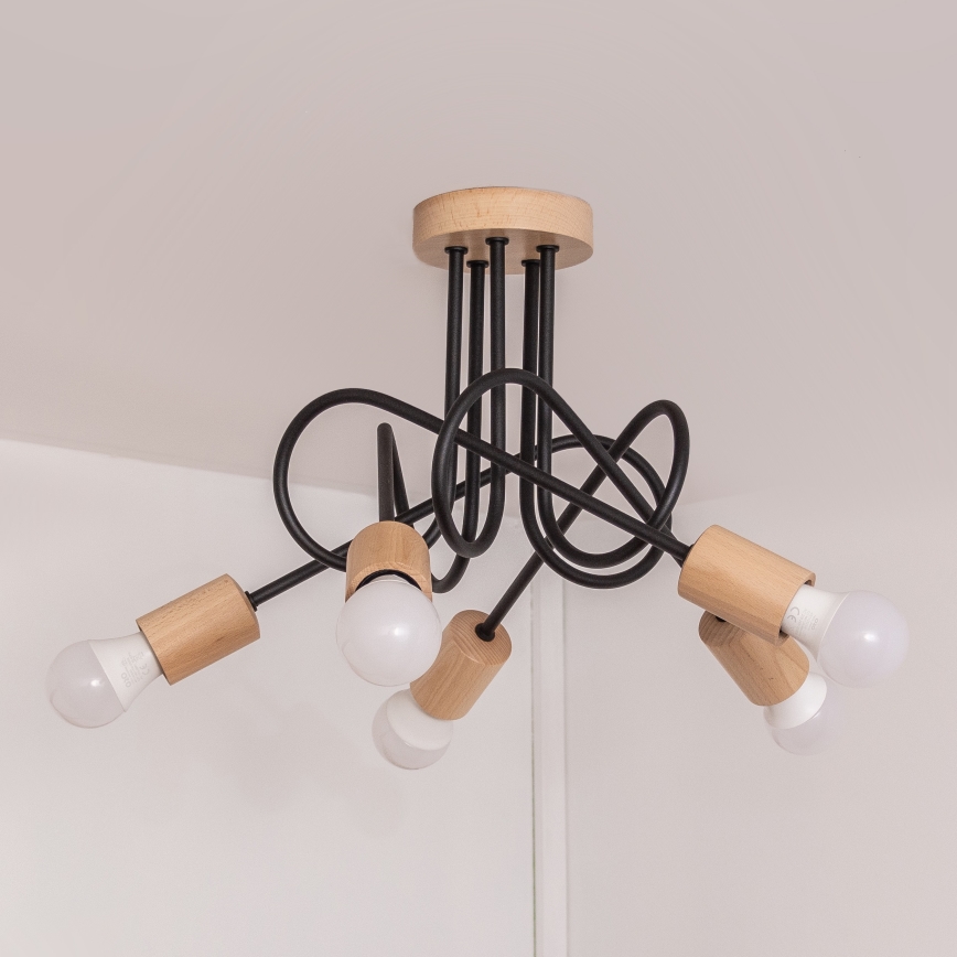 Piestiprināma griestu lampa OXFORD 5xE27/15W/230V priede/melna