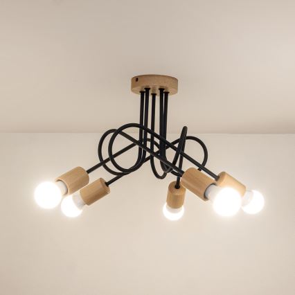 Piestiprināma griestu lampa OXFORD 5xE27/15W/230V priede/melna