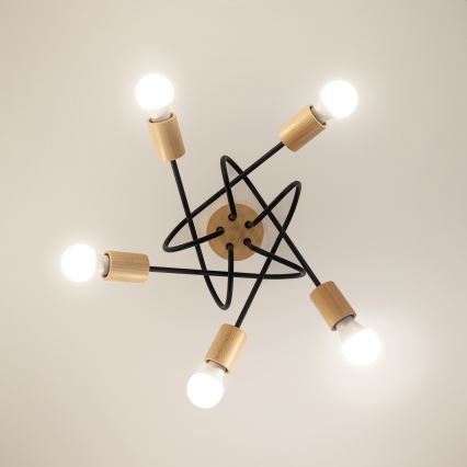 Piestiprināma griestu lampa OXFORD 5xE27/15W/230V priede/melna