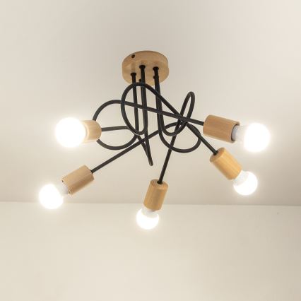 Piestiprināma griestu lampa OXFORD 5xE27/15W/230V priede/melna
