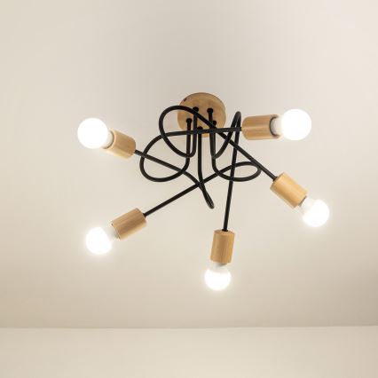 Piestiprināma griestu lampa OXFORD 5xE27/15W/230V priede/melna