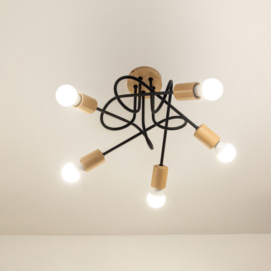 Piestiprināma griestu lampa OXFORD 5xE27/15W/230V priede/melna