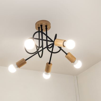 Piestiprināma griestu lampa OXFORD 5xE27/15W/230V priede/melna