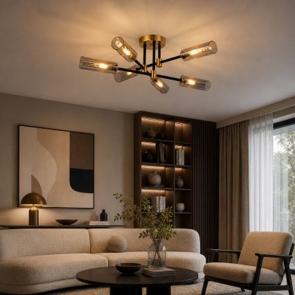 Piestiprināma griestu lampa TESSA 6xG9/5W/230V misiņš/dūmakaina melna