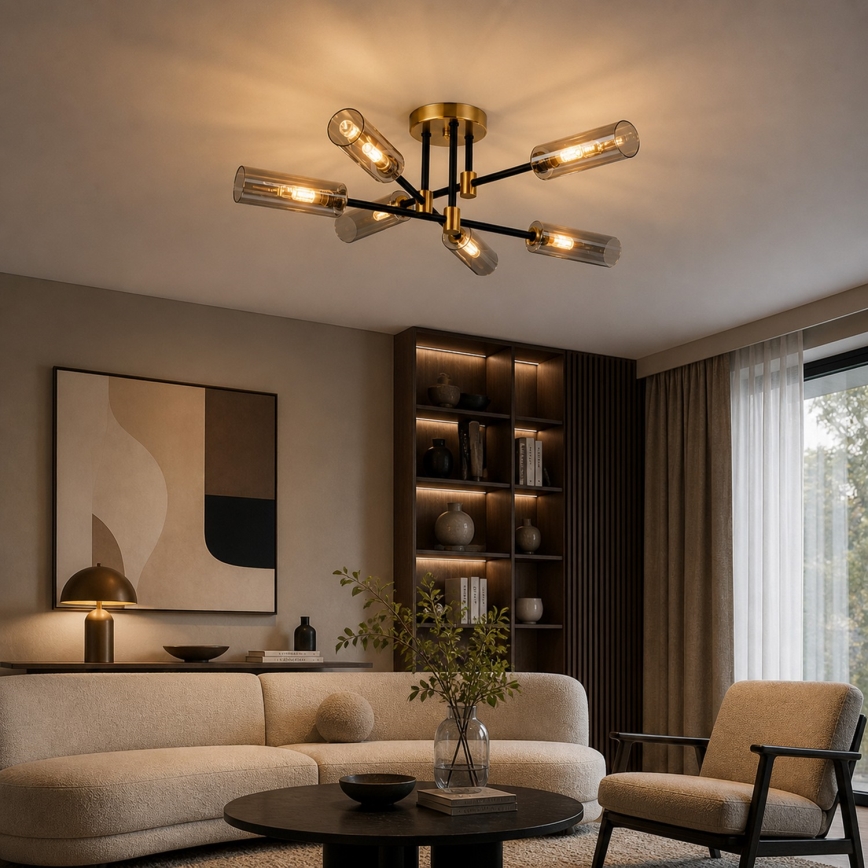Piestiprināma griestu lampa TESSA 6xG9/5W/230V misiņš/dūmakaina melna
