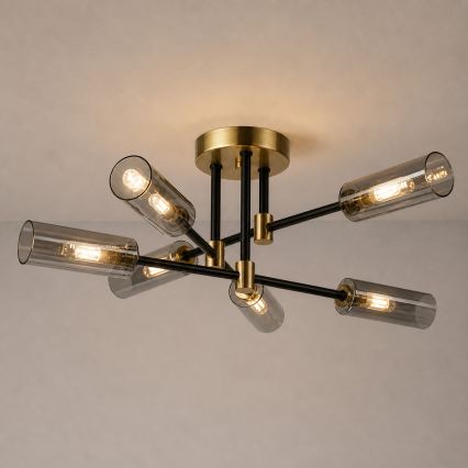 Piestiprināma griestu lampa TESSA 6xG9/5W/230V misiņš/dūmakaina melna