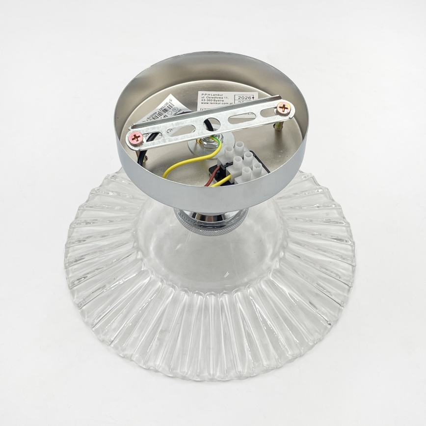 Piestiprināma griestu lampa TRISH 1xE27/15W/230V spīdīgs hroms/caurspīdīgs