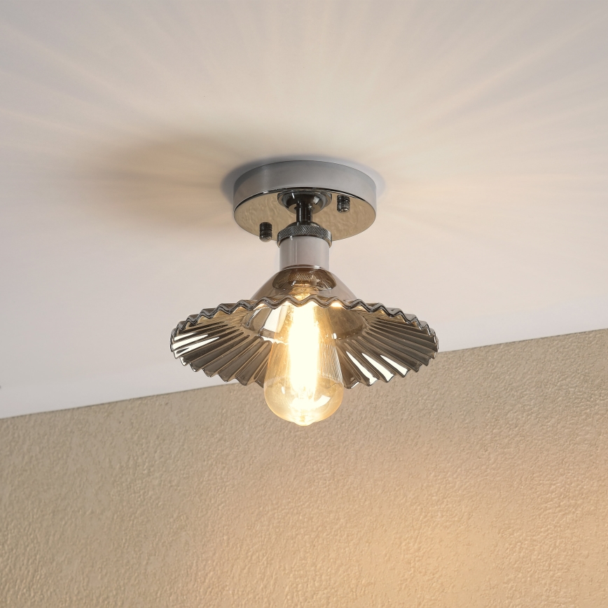 Piestiprināma griestu lampa TRISH 1xE27/15W/230V, spīdīgs hroms/dūmakaini melna