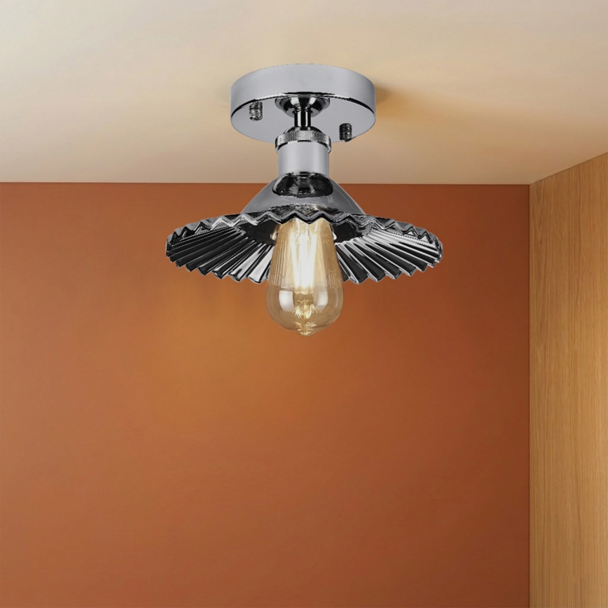 Piestiprināma griestu lampa TRISH 1xE27/15W/230V, spīdīgs hroms/dūmakaini melna