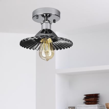 Piestiprināma griestu lampa TRISH 1xE27/15W/230V, spīdīgs hroms/dūmakaini melna