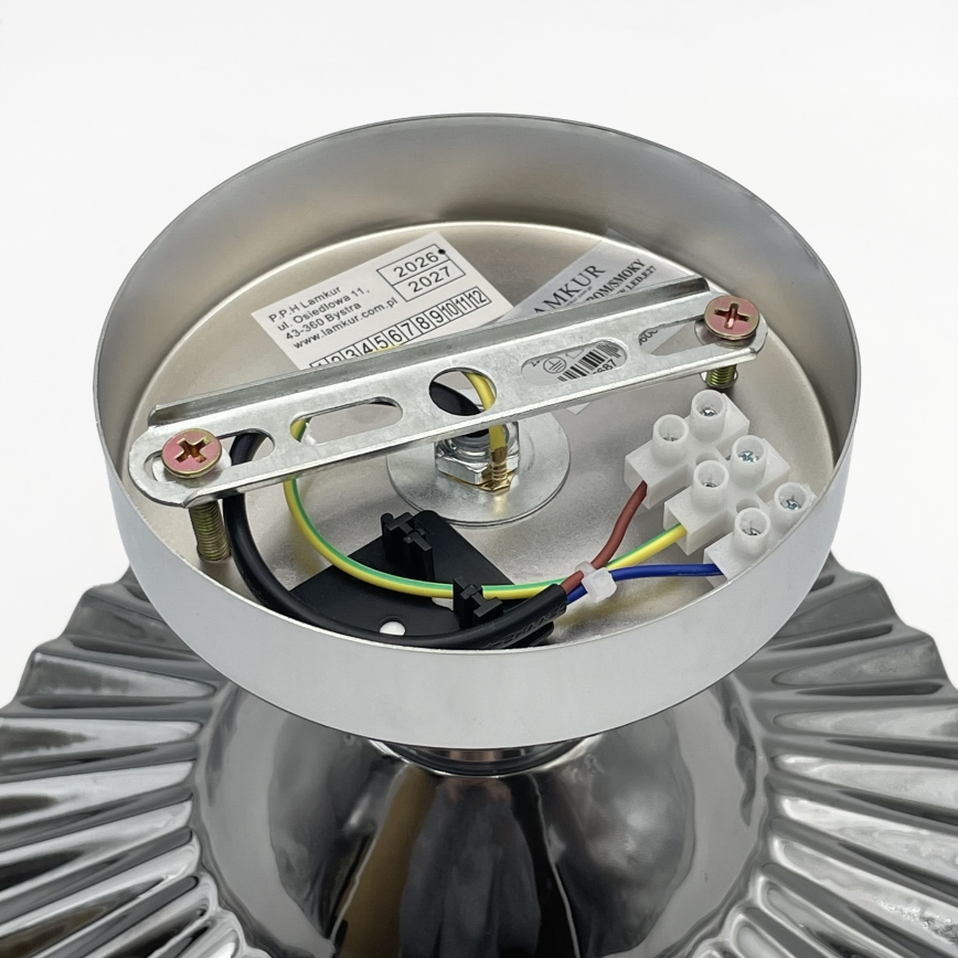 Piestiprināma griestu lampa TRISH 1xE27/15W/230V, spīdīgs hroms/dūmakaini melna