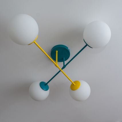 Piestiprināma griestu lustra MOON 4xE27/15W/230V tirkīza/dzeltena