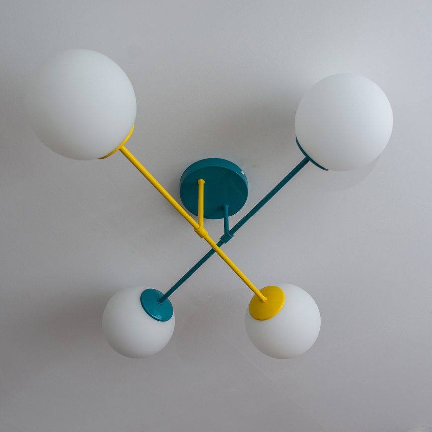 Piestiprināma griestu lustra MOON 4xE27/15W/230V tirkīza/dzeltena