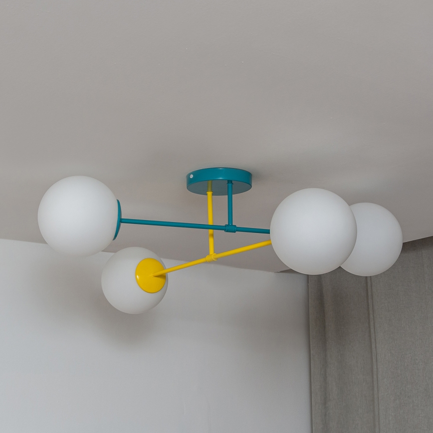 Piestiprināma griestu lustra MOON 4xE27/15W/230V tirkīza/dzeltena