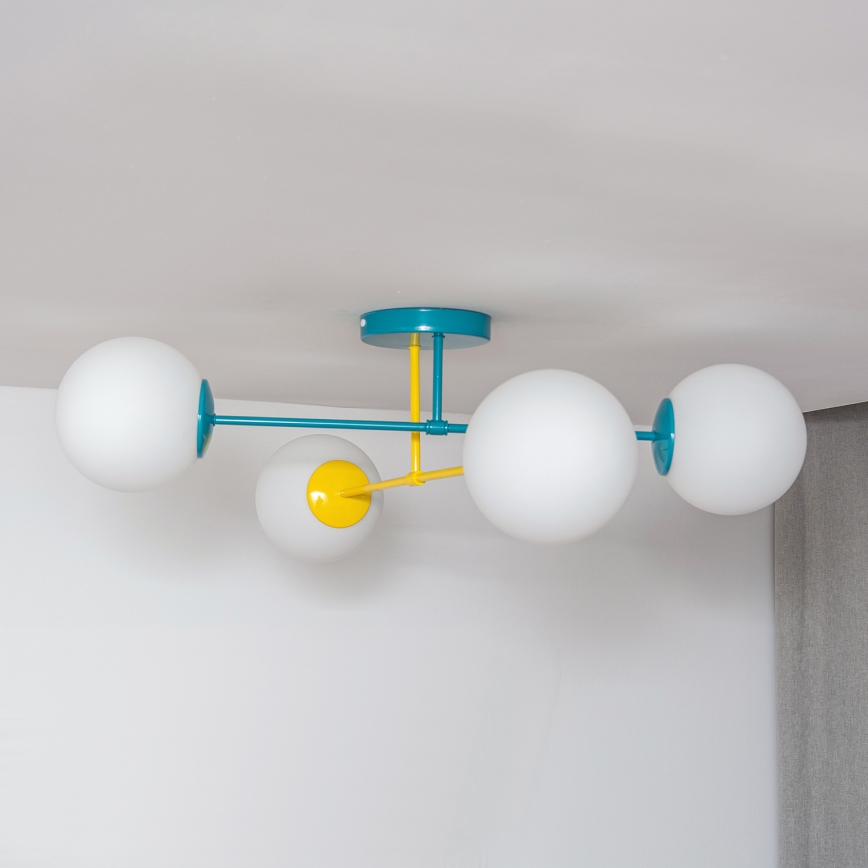 Piestiprināma griestu lustra MOON 4xE27/15W/230V tirkīza/dzeltena