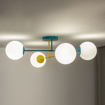 Piestiprināma griestu lustra MOON 4xE27/15W/230V tirkīza/dzeltena