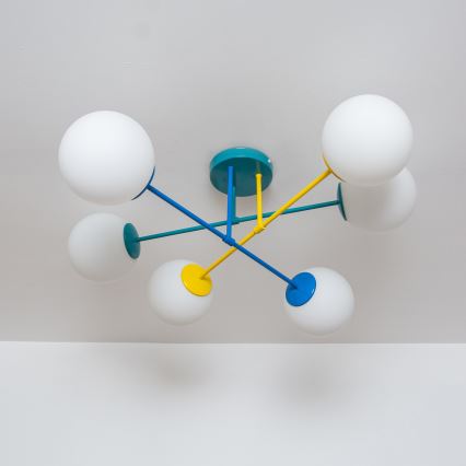 Piestiprināma griestu lustra MOON 6xE27/15W/230V tirkīza/dzeltena/zila