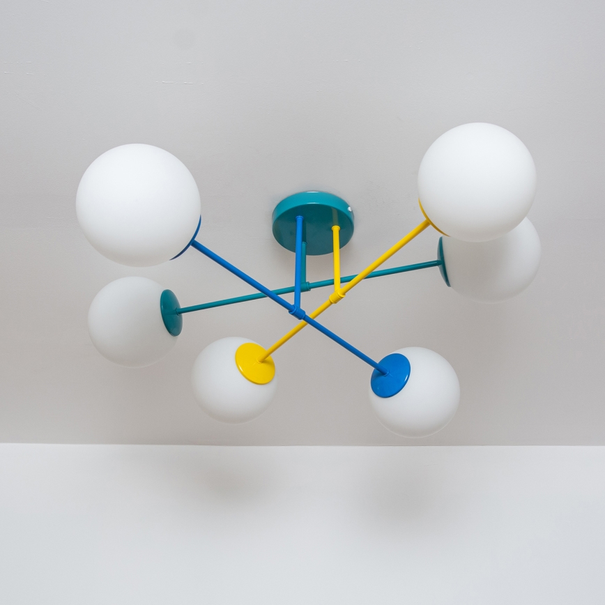 Piestiprināma griestu lustra MOON 6xE27/15W/230V tirkīza/dzeltena/zila