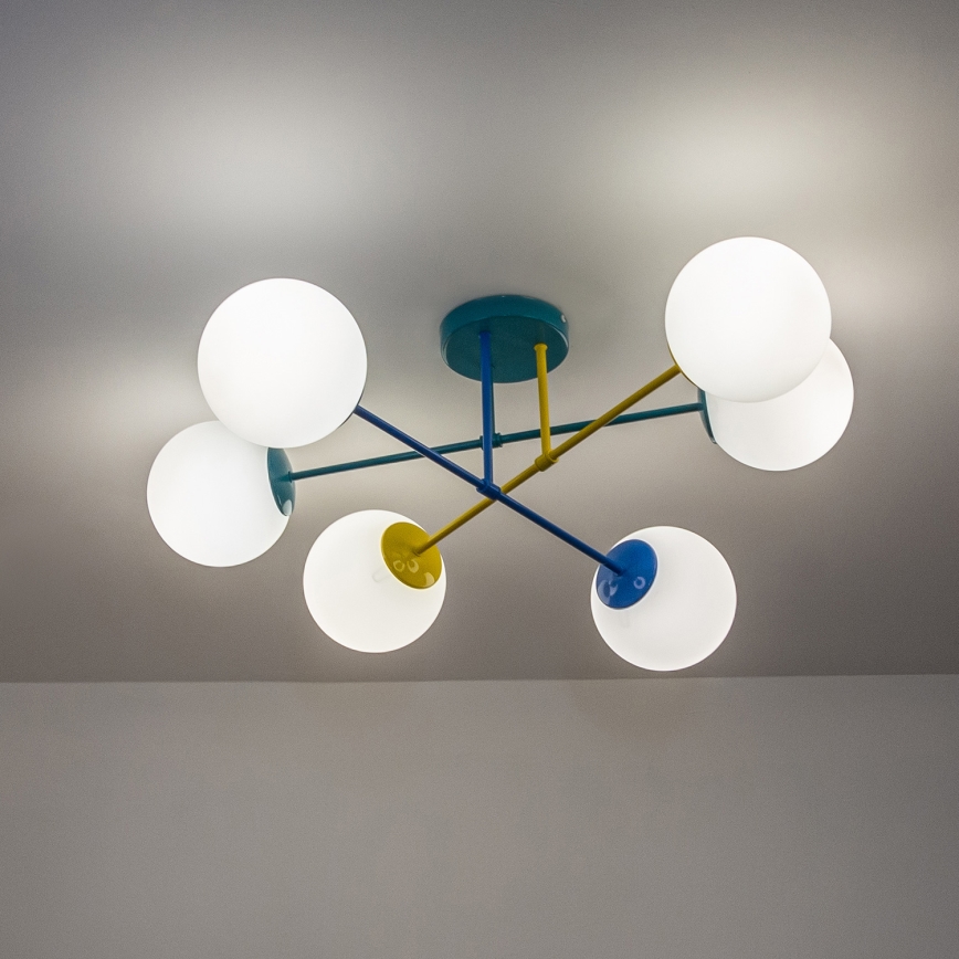 Piestiprināma griestu lustra MOON 6xE27/15W/230V tirkīza/dzeltena/zila