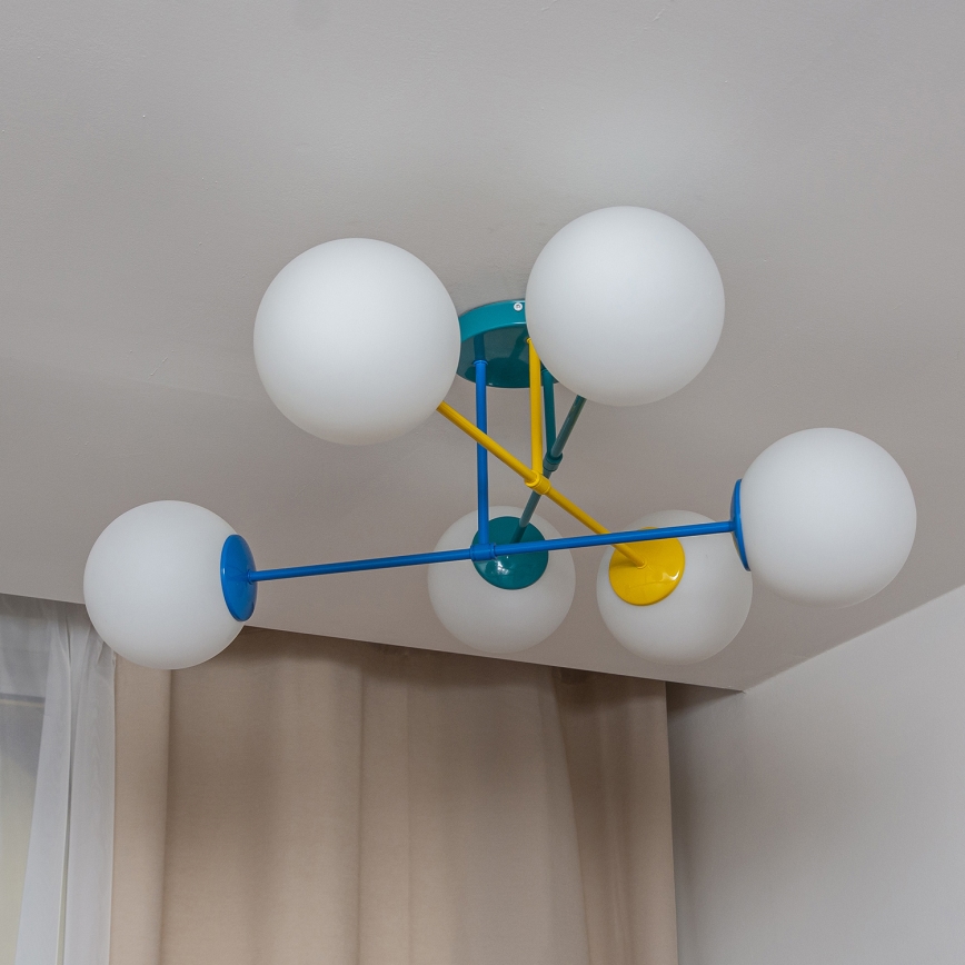 Piestiprināma griestu lustra MOON 6xE27/15W/230V tirkīza/dzeltena/zila