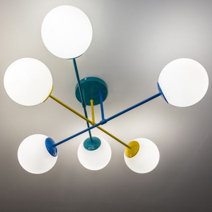 Piestiprināma griestu lustra MOON 6xE27/15W/230V tirkīza/dzeltena/zila