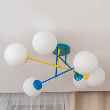 Piestiprināma griestu lustra MOON 6xE27/15W/230V tirkīza/dzeltena/zila