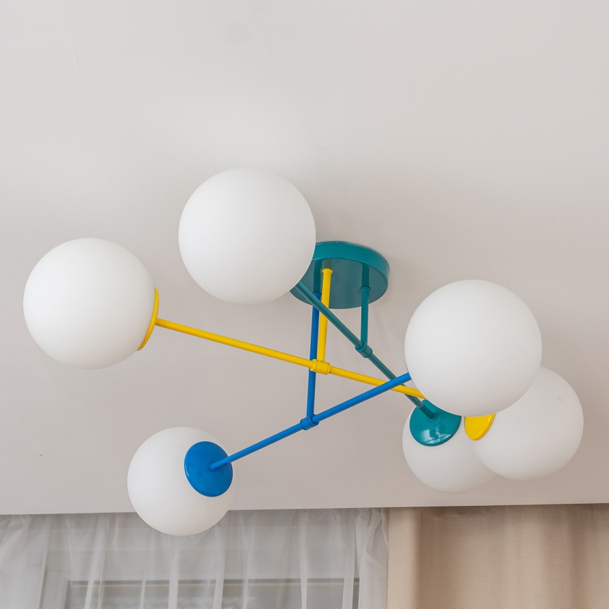 Piestiprināma griestu lustra MOON 6xE27/15W/230V tirkīza/dzeltena/zila