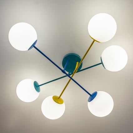 Piestiprināma griestu lustra MOON 6xE27/15W/230V tirkīza/dzeltena/zila