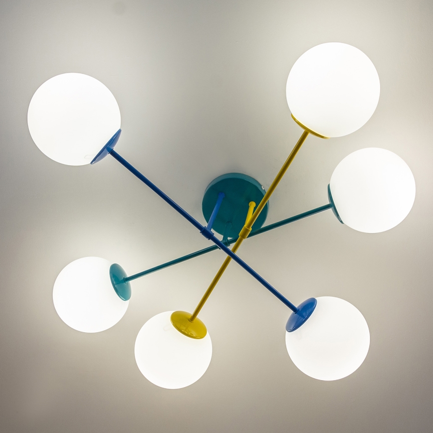 Piestiprināma griestu lustra MOON 6xE27/15W/230V tirkīza/dzeltena/zila
