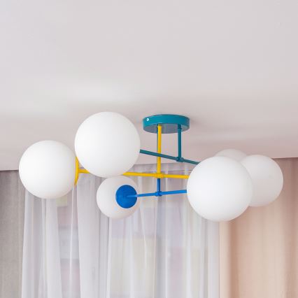 Piestiprināma griestu lustra MOON 6xE27/15W/230V tirkīza/dzeltena/zila