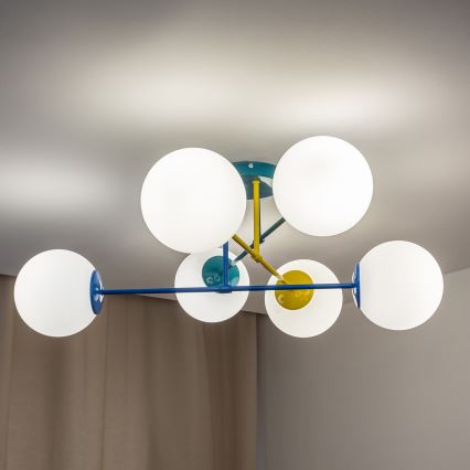 Piestiprināma griestu lustra MOON 6xE27/15W/230V tirkīza/dzeltena/zila