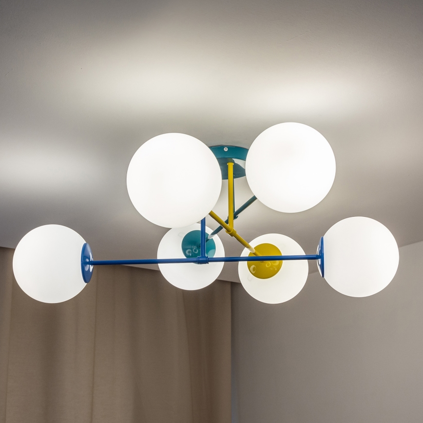 Piestiprināma griestu lustra MOON 6xE27/15W/230V tirkīza/dzeltena/zila