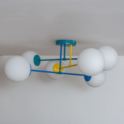 Piestiprināma griestu lustra MOON 6xE27/15W/230V tirkīza/dzeltena/zila