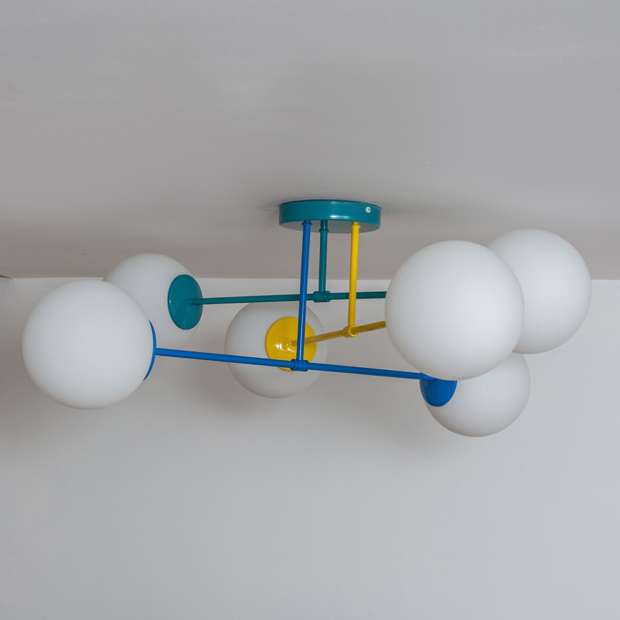 Piestiprināma griestu lustra MOON 6xE27/15W/230V tirkīza/dzeltena/zila