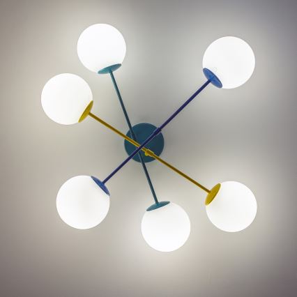 Piestiprināma griestu lustra MOON 6xE27/15W/230V tirkīza/dzeltena/zila