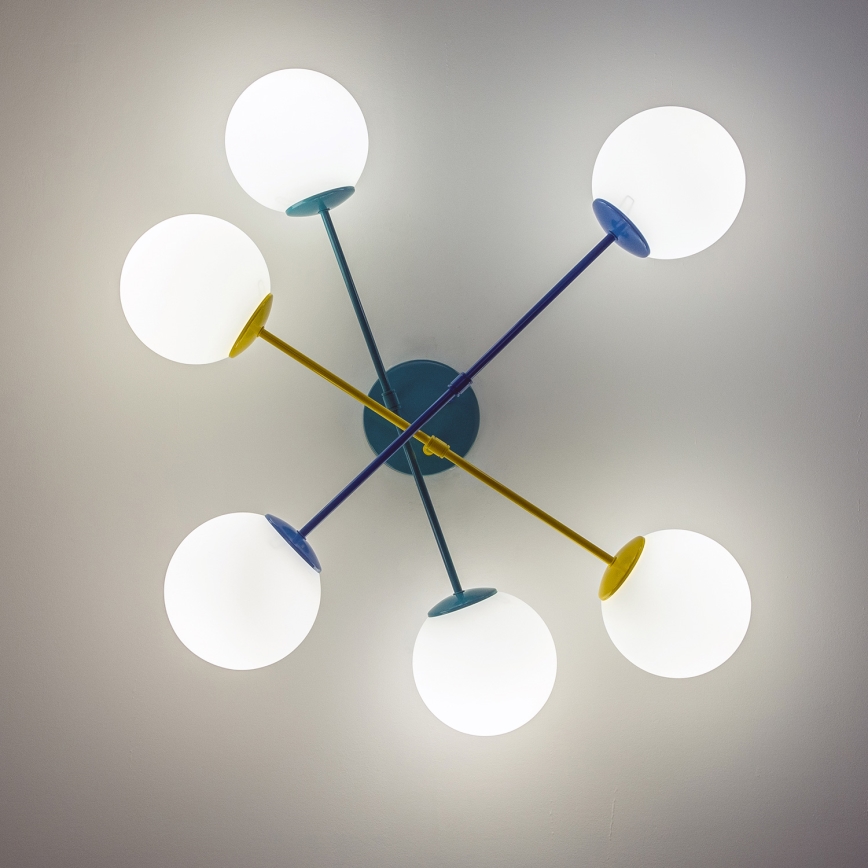 Piestiprināma griestu lustra MOON 6xE27/15W/230V tirkīza/dzeltena/zila