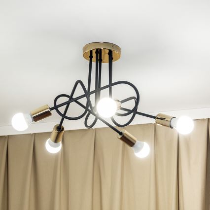 Piestiprināma griestu lustra OXFORD 5xE27/15W/230V zelta/melna